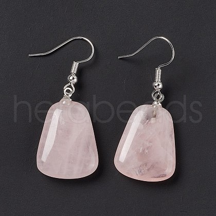 Natural Rose Quartz Trapezoid Dangle Earrings EJEW-D188-02P-01-1