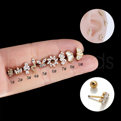 316L Surgical Stainless Steel Pave Clear Cubic Zirconia Cartilage Earrings for Women Men WGC0157-10-1
