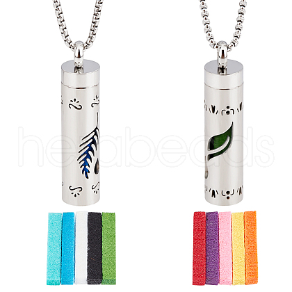DELORIGIN 2Pcs 2 Styles Anti-Tarnish Stainless Steel Mini Hollow Column Perfume Bottle Necklaces NJEW-DR0001-02A-1