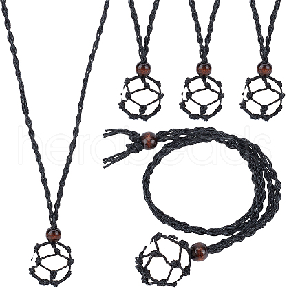Beebeecraft 6Pcs Adjustable Waxed Cord Macrame Pouch Empty Stone Holder Necklace Making NJEW-BBC0001-08C-1