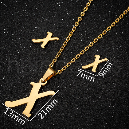201 Stainless Steel Pendant Necklaces & Stud Earrings Sets WG00841-40-1
