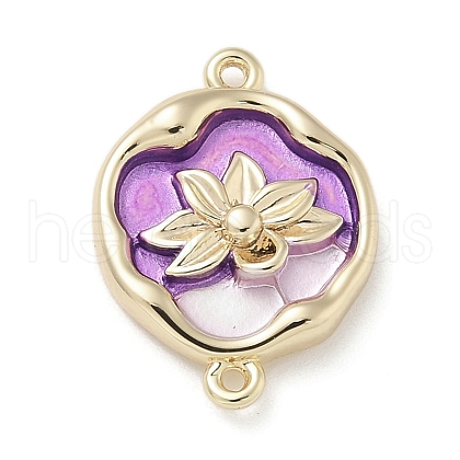 Brass Enamel Oval with Flower Connector Charms KK-M308-06G-03-1
