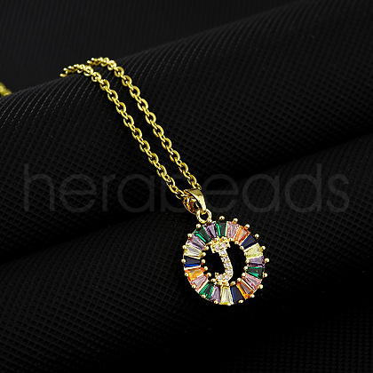 Brass Pave Colorful Cubic Zirconia Initial Ring Pendant Necklaces FS-WGF1437-10-1