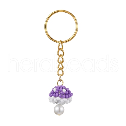 Glass Seed Beads Mushroom Keychain KEYC-MZ00021-01-1