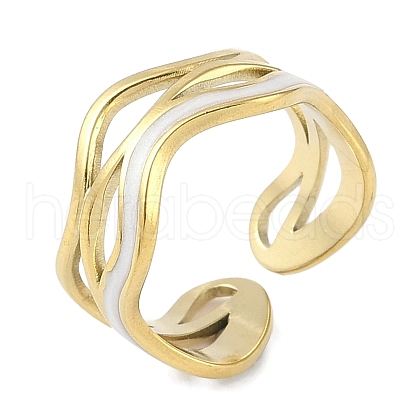 Ion Plating(IP) 304 Stainless Steel Enamel Wave Cuff Finger Rings RJEW-L107-074G-01-1