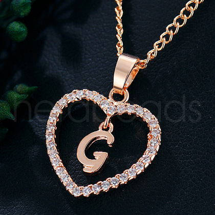 Alloy Crystal Rhinestone Heart with Initial Pendant Necklaces WGD4CFD-07-1