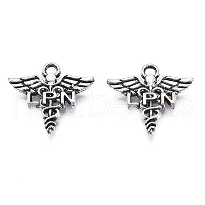 Tibetan Style Alloy LPN Caduceus Medical Symbol Charms TIBEP-N008-133-1