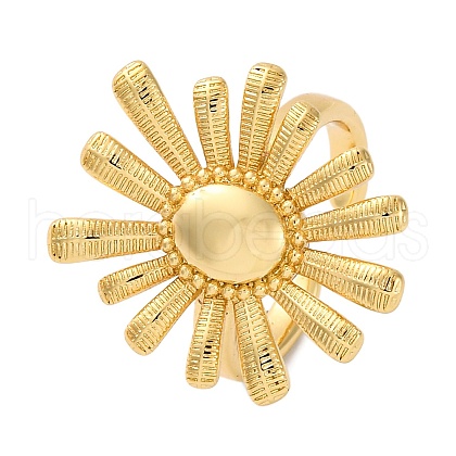 Rack Plating Flower Brass Open Cuff Rings for Women RJEW-S242-11G-1
