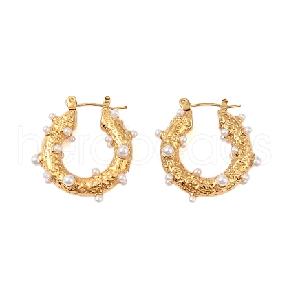 Ion Plating(IP) 304 Stainless Steel with ABS Imitation Pearl Stud Earrings for Women EJEW-N055-21G-1
