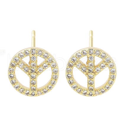 Brass Micro Pave Clear Cubic Zirconia Studs Earring EJEW-S217-G20-1