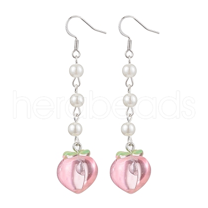 ABS Plastic Imitation Pearl Beads & Resin Peach Dangle Earrings EJEW-JE05834-1