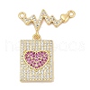 Brass Micro Pave Clear & Hot Pink Cubic Zirconia Pendants KK-U058-45G-1