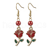 Valentine's Day Alloy Enamel Flower Dangle Earrings EJEW-JE06273-01-4