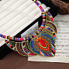 Bohemian Style Colorful Flower Alloy Coral Rhinestone & Polyester Cord Pendant Bib Necklaces for Women FS-WG73F41-01-2
