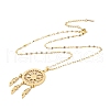 Woven Net/Web with Feather 304 Stainless Steel Boho Pendant Necklaces for Women NJEW-G087-08G-3