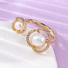 Brass with Natural Pearl Adjustable Cuff Rings RJEW-Q023-03G-3