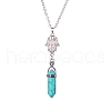Aolly Hamsa Hand & Synthetic Turquoise Bullet Pendant Necklace PW-WG51914-01-1