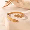 Leaf 304 Stainless Steel Cuff Bangles for Women BJEW-U032-09G-1