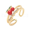 Brass Micro Pave Clear Cubic Zirconia Enamel Adjustable Cuff Rings for Women RJEW-G350-01F-G-4