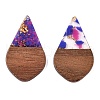 Transparent Resin and Walnut Wood Pendants RESI-T057-06G-2