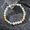 2Pcs 2 Styles Bohemian Style Natural African Turquoise(Jasper) & Flower Amazonite & Howlite Round Beads Stretch Bracelet Set with Love Letter US4306-3