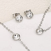 Flat Round 304 Stainless Steel Pave Clear Cubic Zirconia Link Bracelets & Stud Earrings & Pendant Necklaces FS-WG23E56-02-1