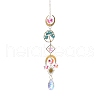 Wire Wrapped Synthetic Turquoise Ring with Tree of Life Pendant Decorations HJEW-K046-05G-03-2