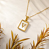 Rectangle Stainless Steel Pave Natural White Shell Initial Pendant Necklaces for Women FS-WGB5EDA-22-1