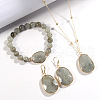 Oval Alloy with Natural Labradorite Pendant Necklaces & Beaded Bracelets & Dangle Earrings Sets WGD3DFC-03-2