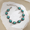 Alloy with Synthetic Turquoise Flat Round Link Anklets WG02A86-02-2