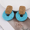 Rectangle with Flat Round Alloy Raffia Dangle Stud Earrings FS-WGEAAFD-03-1