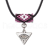 Glass Seed Beaded & Alloy Triangle Evil Eye Pendant Necklaces NJEW-MZ00110-05-2