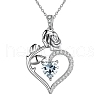 Rhodium Plated 925 Sterling Silver Pave Cubic Zirconia Rose Heart Birthstone Pendant Cable Chain Necklaces PW-WGEE50C-04-1