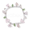 Natural Rose Quartz & Glass Beaded Stretch Bracelet with Flower Charms BJEW-JB10176-02-1