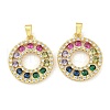 Round Rack Plating Brass Cubic Zirconia Pendants X-KK-M291-07G-1