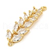 Rack Plating Brass Pave Clear Cubic Zirconia Leaf Links Connector Charms KK-P277-49G-2