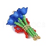 Handmade Glass Beaded Flower with Bowknot Pendants PALLOY-MZ00753-02-4