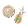 Starfish Synthetic Turquoise Beads & Printed Cowrie Shell Copper Wire Wrapped Pendants PALLOY-JF03953-01-2
