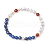 3Pcs Shell Pearl Bead & Natural Carnelian & Dyed Lapis Lazuli & Tiger Eye Round Beaded Stretch Bracelets for Women BJEW-JB11937-3