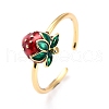 Brass Enamel Strawberry Cuff Rings RJEW-O046-04G-4