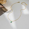 Stainless Stee Pave Synthetic Turquoise Square Pendant Snake Chain Necklaces for Women NZ8152-2