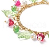 5Pcs 5 Color Glass Pearl & Trumpet Flower & Acrylic Leaf Charm Bracelets Set BJEW-JB08909-6