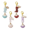 Shell Shape Alloy Enamel & Natural Aquamarine & Red Jasper & Rose Quartz & Amethyst Chips Bead Pendant Decorations HJEW-JM03247-2