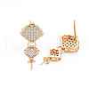 Brass Micro Pave Clear Cubic Zirconia Stud Earring Findings KK-S364-052-4