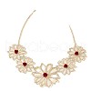 5 Flower Alloy Dark Red Enamel Bib Necklaces for Women FS-WGC9151-02-3