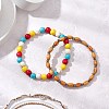 2Pcs 2 Styles Round Synthetic Dyed Turquoise Beads and Oval Wood Beads Stretch Braclet Set BJEW-JB11539-1