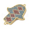 Rack Plating Brass Micro Pave Colorful Cubic Zirconia Religion Hamsa Hand Connector Charms KK-A234-048G-2