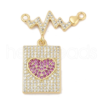 Brass Micro Pave Clear & Hot Pink Cubic Zirconia Pendants KK-U058-45G-1