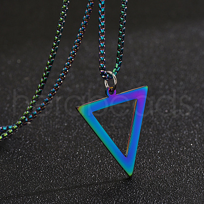 Inverted Triangle Stainless Steel Pendant Box Chain Necklaces for Men FS-WGF3CC6-04-1