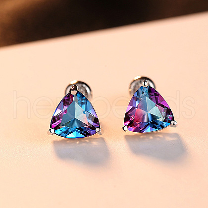 S925 Sterling Silver Cubic Zirconia Triangle Stud Earrings CX8701-1